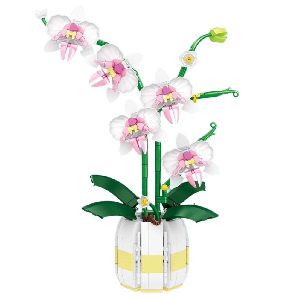 Rožinė ir balta orchidėja – 616 detalių dekoratyvinis konstruktorius
