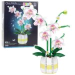 Rožinė ir balta orchidėja – 616 detalių dekoratyvinis konstruktorius