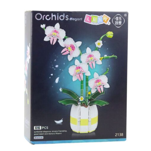 Rožinė ir balta orchidėja – 616 detalių dekoratyvinis konstruktorius