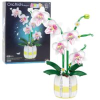 Rožinė ir balta orchidėja – 616 detalių dekoratyvinis konstruktorius