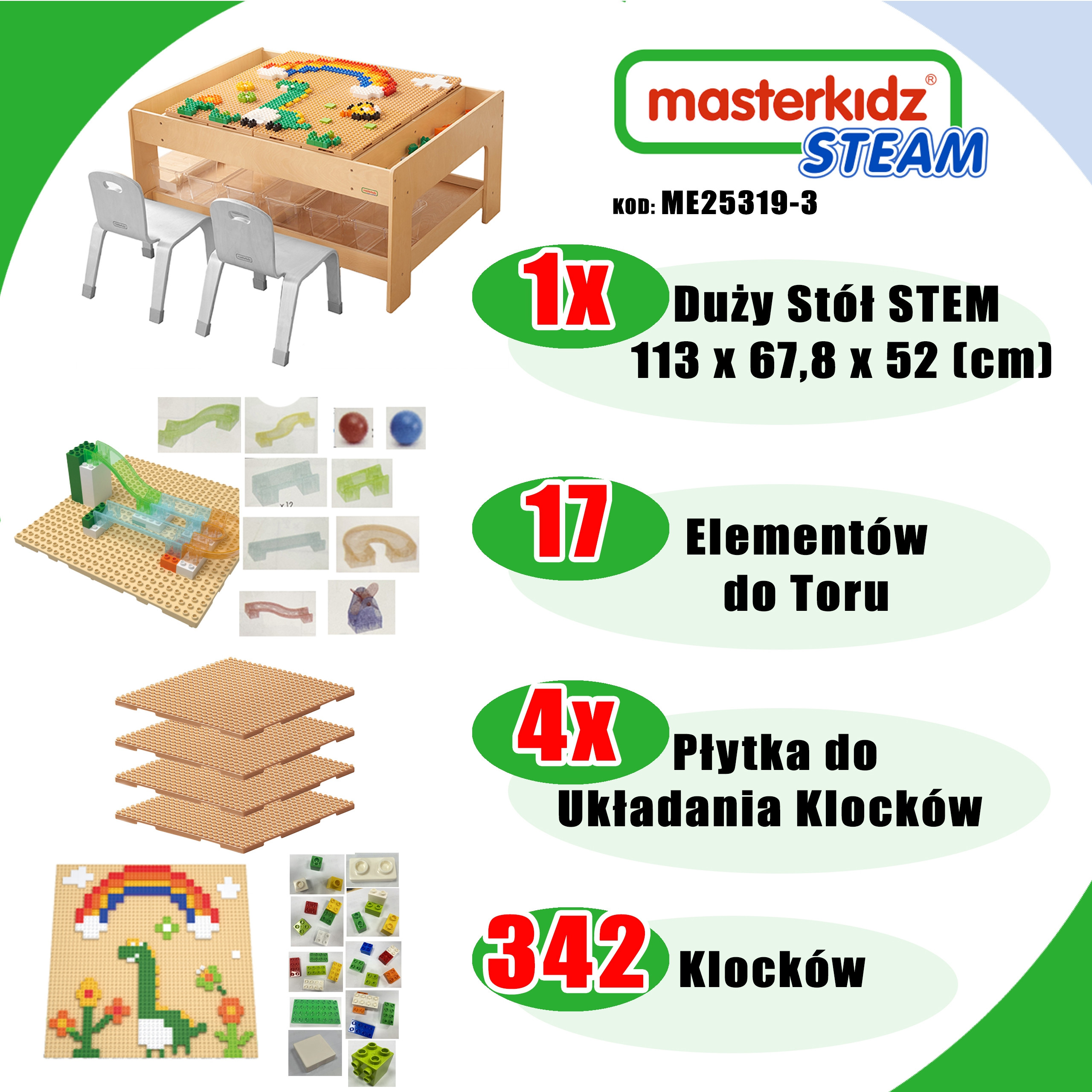 STEM Masterkidz edukacinis stalas + 359 elementai