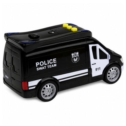 SWAT policijos furgonas su šviesomis ir garsais