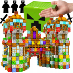 Magnetiniai minecraft pikselių kubeliai dėžutėje – 150 el. + figūrėlės