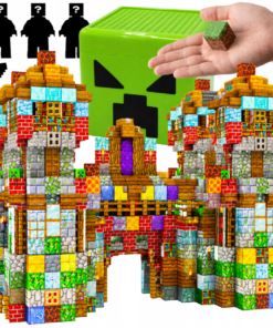 Magnetiniai minecraft pikselių kubeliai dėžutėje – 150 el. + figūrėlės