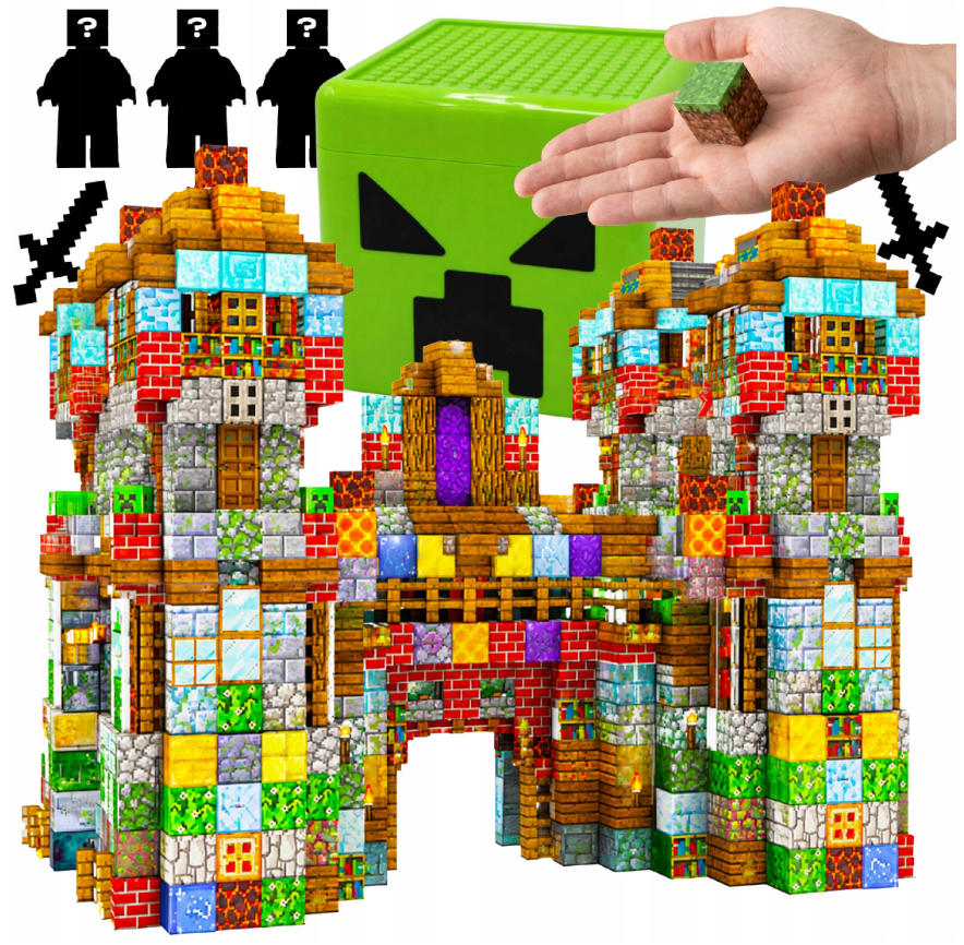 Magnetiniai minecraft pikselių kubeliai dėžutėje – 150 el. + figūrėlės