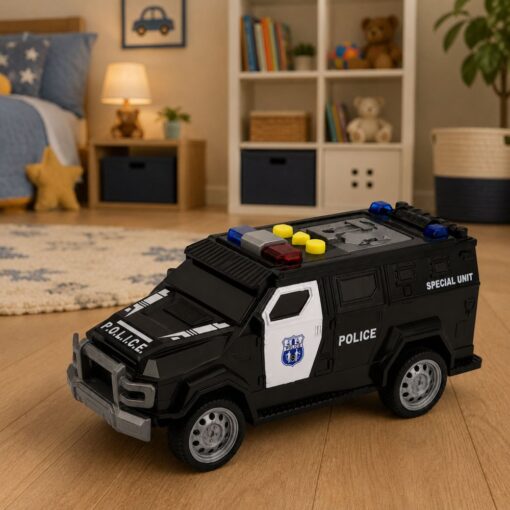 Specialiosios paskirties policijos automobilis su šviesomis ir garsais