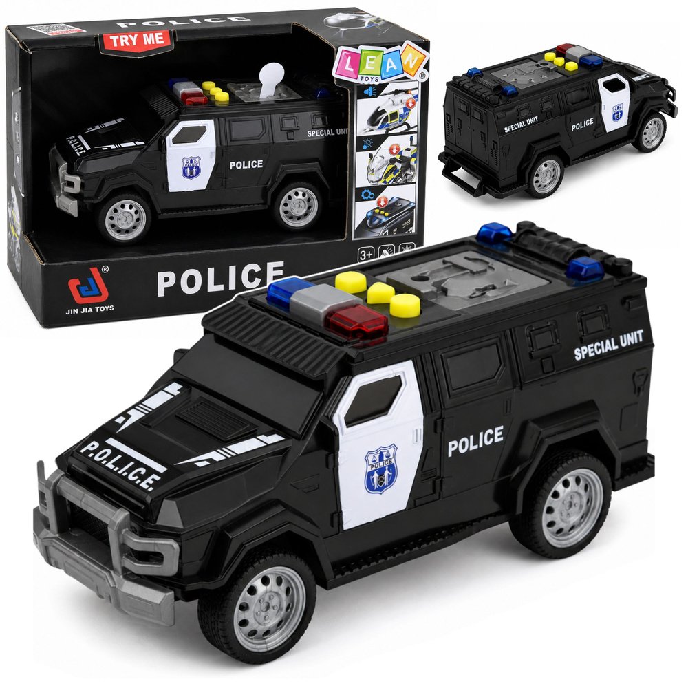 Specialiosios paskirties policijos automobilis su šviesomis ir garsais