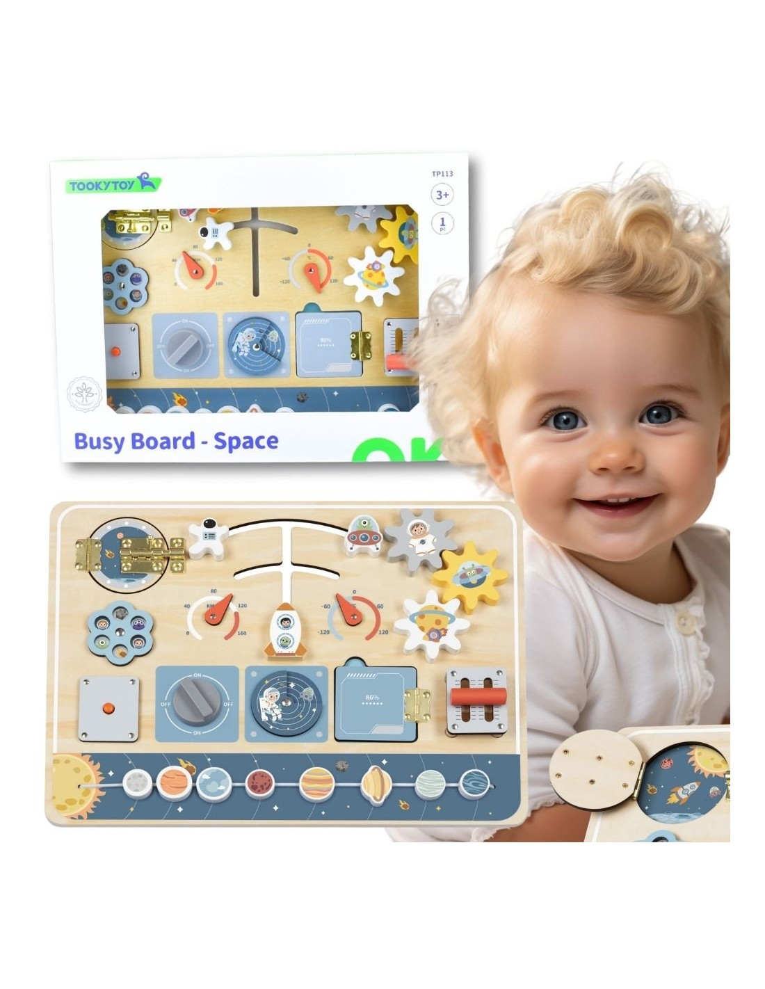 TOOKY TOY medinė Montessori edukacinė lenta „Astronautas ir kosminis laivas“