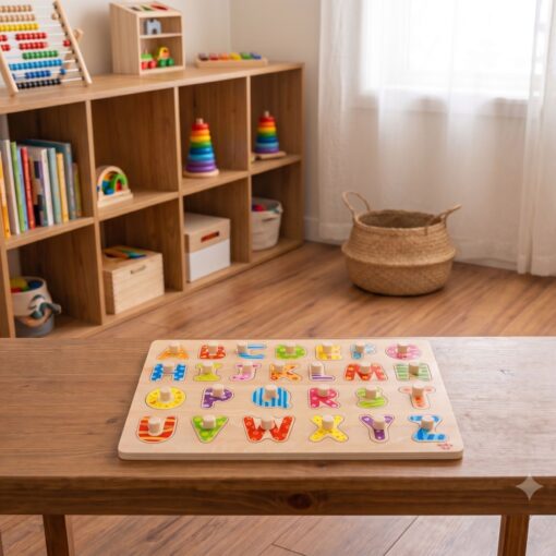 TOOKY TOY medinė abėcėlės dėlionė su laikikliais