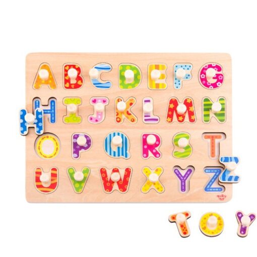 TOOKY TOY medinė abėcėlės dėlionė su laikikliais