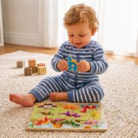 TOOKY TOY medinė dinozaurų dėlionė su laikikliais