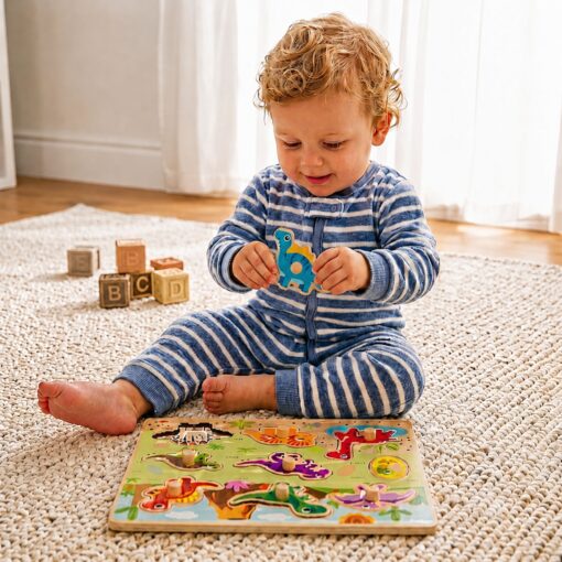 TOOKY TOY medinė dinozaurų dėlionė su laikikliais