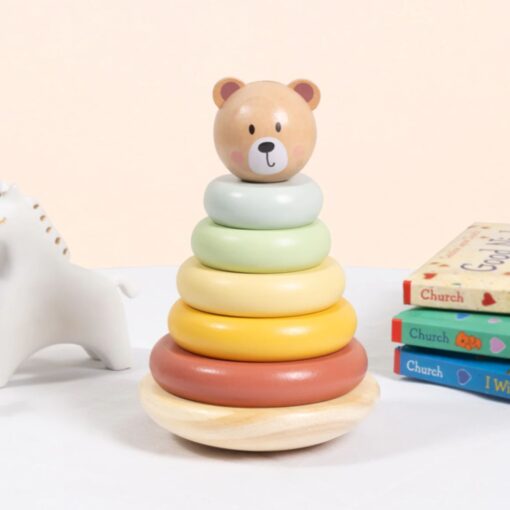 TOOKY TOY medinė meškiuko piramidė su krūgais