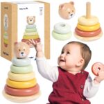 TOOKY TOY medinė meškiuko piramidė su krūgais