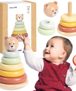 TOOKY TOY medinė meškiuko piramidė su krūgais