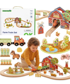 Tooky Toy medinė fermos traukinio trasa 48 el.
