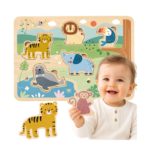 Tooky Toy medinė interaktyvi garsinė dėlionė „Safari“