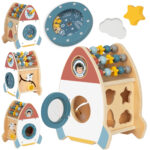 Tooky Toy medinė kosminė aktyvumo raketa su 6 funkcijomis
