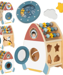 Tooky Toy medinė kosminė aktyvumo raketa su 6 funkcijomis