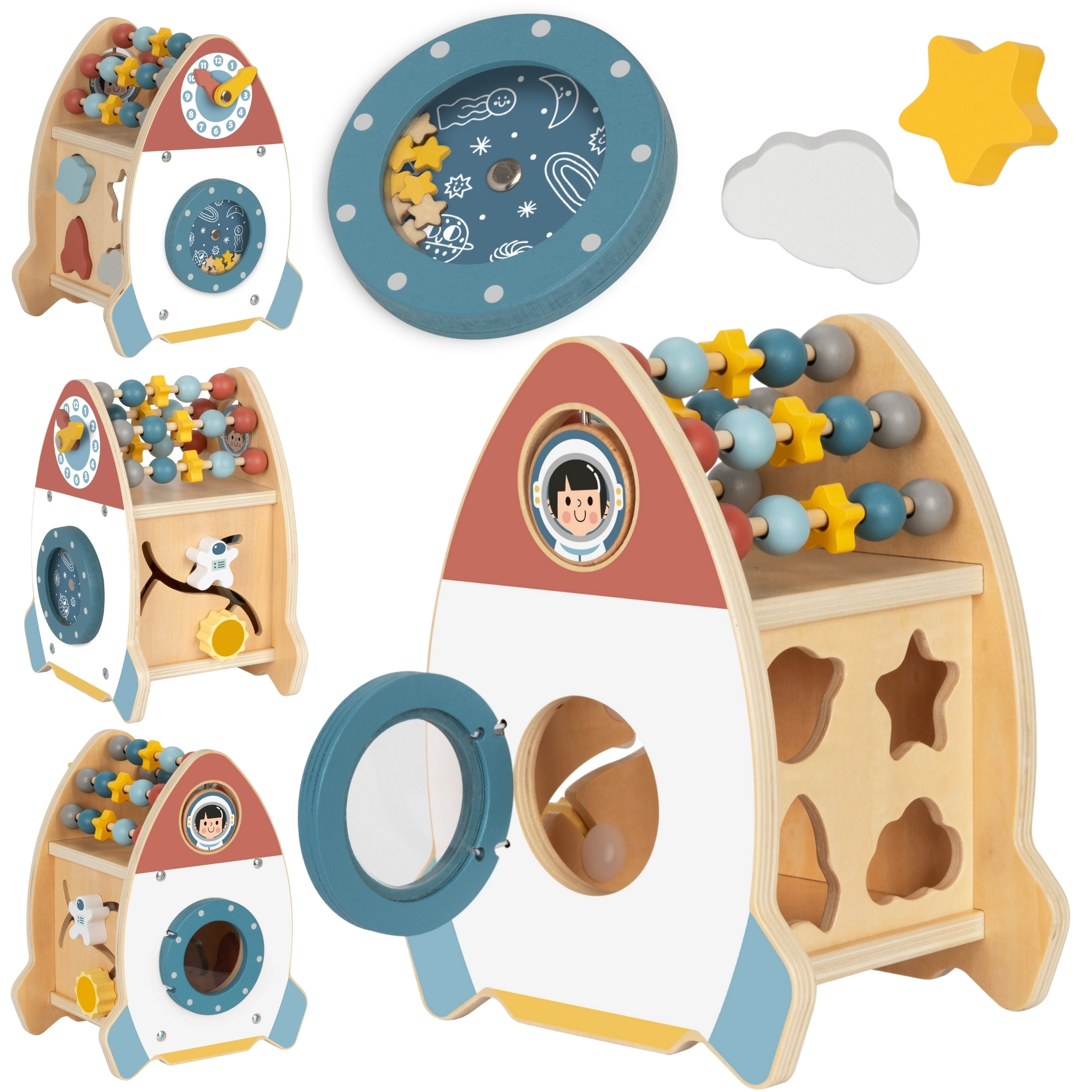 Tooky Toy medinė kosminė aktyvumo raketa su 6 funkcijomis