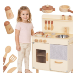 Tooky Toy medinė virtuvėlė vaikams su 10 priedų