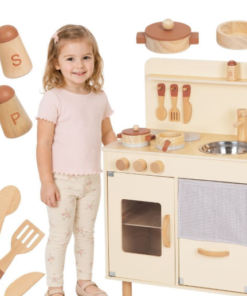 Tooky Toy medinė virtuvėlė vaikams su 10 priedų