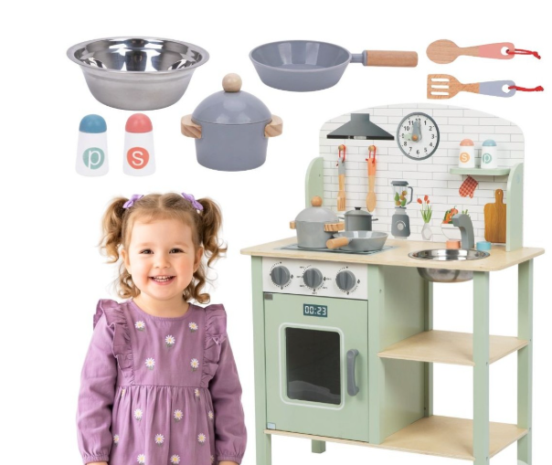 Tooky Toy medinė virtuvėlė vaikams su priedais Tooky Toy medinė virtuvėlė vaikams su priedais