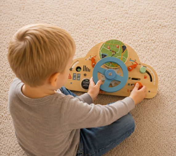 Tooky Toy medinis automobilio valdymo pultas su vairu