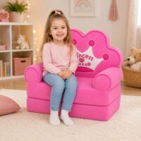 Vaikiškas krėslas‑sofa su princesės karūna