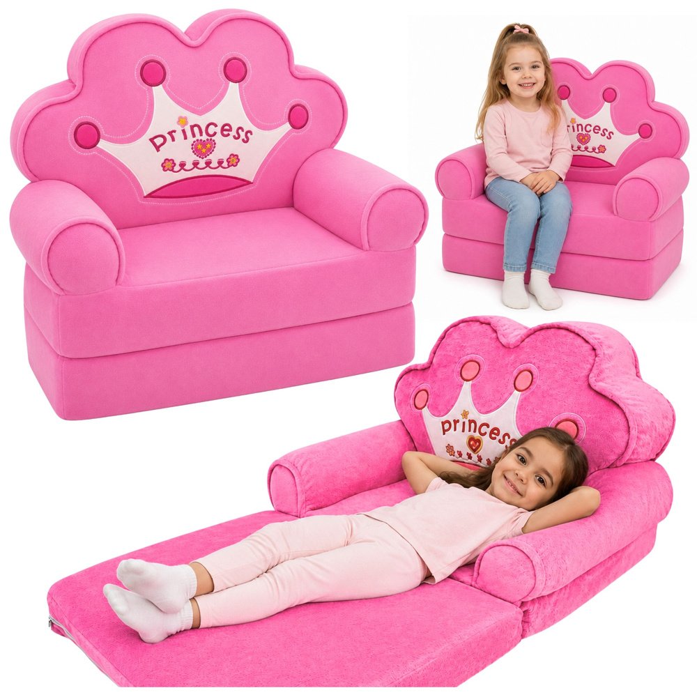 Vaikiškas krėslas‑sofa su princesės karūna