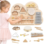 Viga medinė sieninė muzikinė lenta su 12 instrumentų