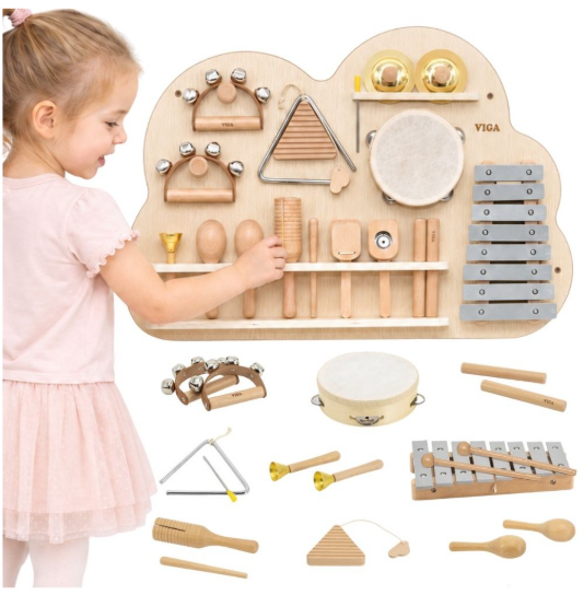 Viga medinė sieninė muzikinė lenta su 12 instrumentų