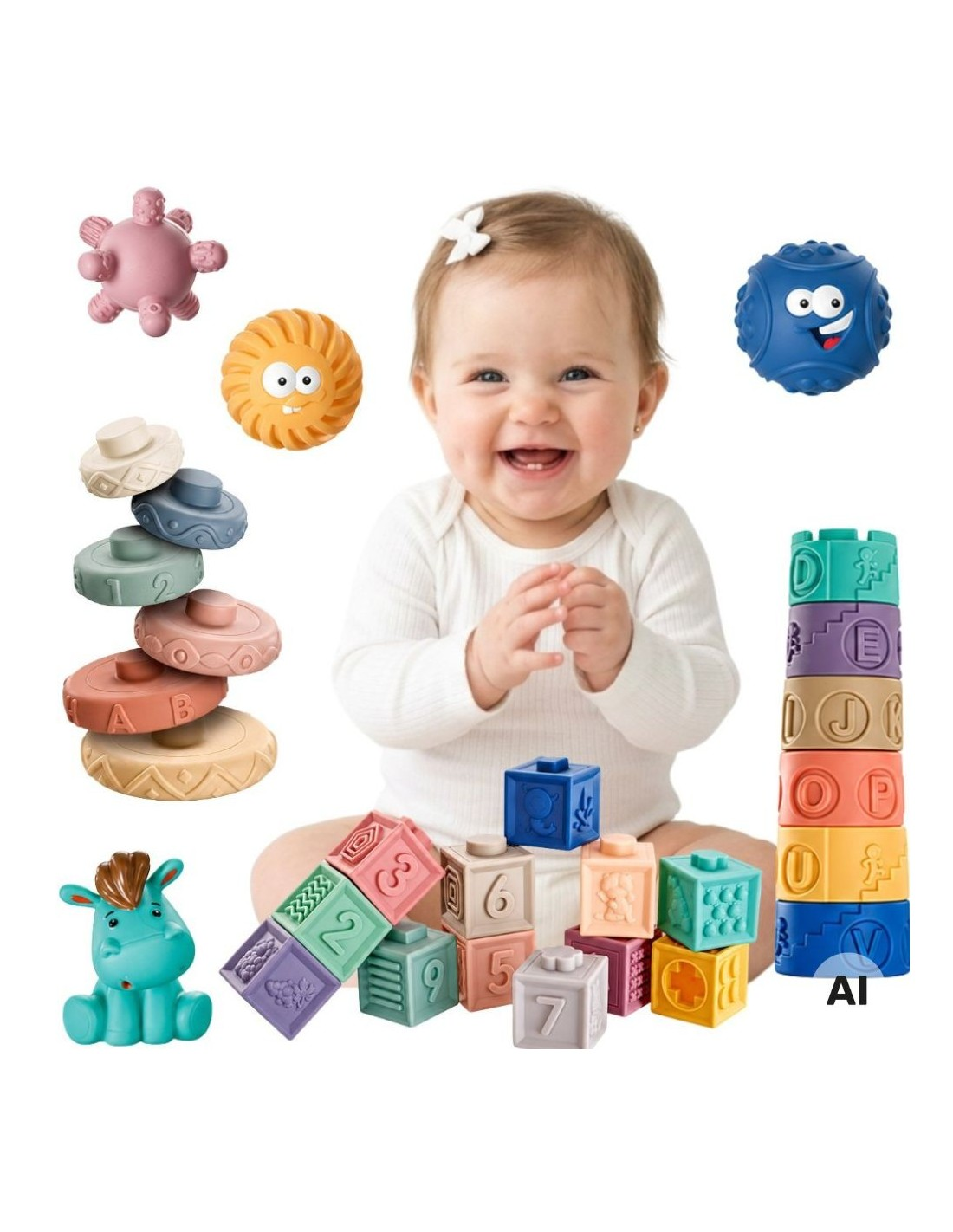 WOOPIE BABY 27 minkštų jutiminių kaladėlių rinkinys