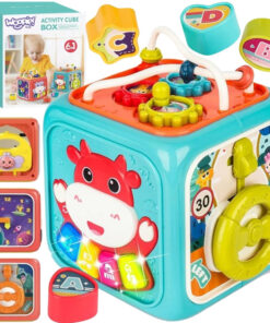 WOOPIE BABY Interaktyvus jutiminis edukacinis Montessori rūšiavimo kubas 6in1