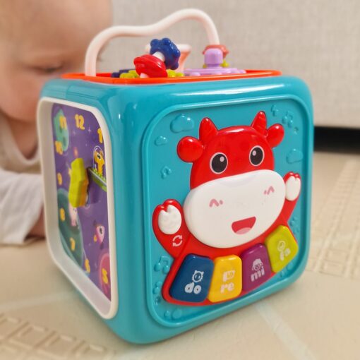 WOOPIE BABY Interaktyvus jutiminis edukacinis Montessori rūšiavimo kubas 6in1