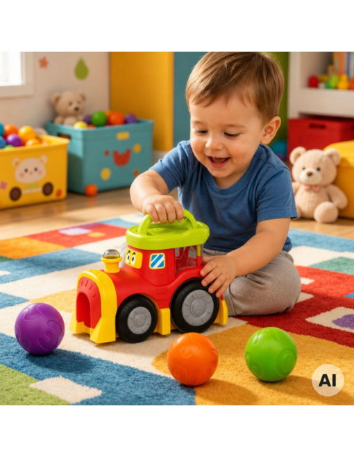 WOOPIE BABY interaktyvus traukinukas su iššokančiais kamuoliukais