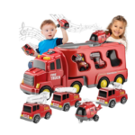 WOOPIE gaisrinės transporto rinkinys su dideliu tralu ir 4 gelbėjimo automobiliais