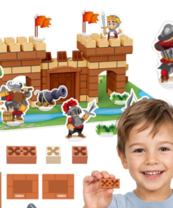 Woopie 173 el. konstrukcinis pilies rinkinys su tikromis mini plytomis ir vandeniu išplaunama „cemento“ mase