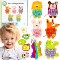 Woopie Green medinė vėrimo dėlionė 5‑in‑1 su gyvūnėliais