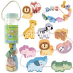 Woopie Green medinis ZOO vėrimo žaislas su 13 elementų