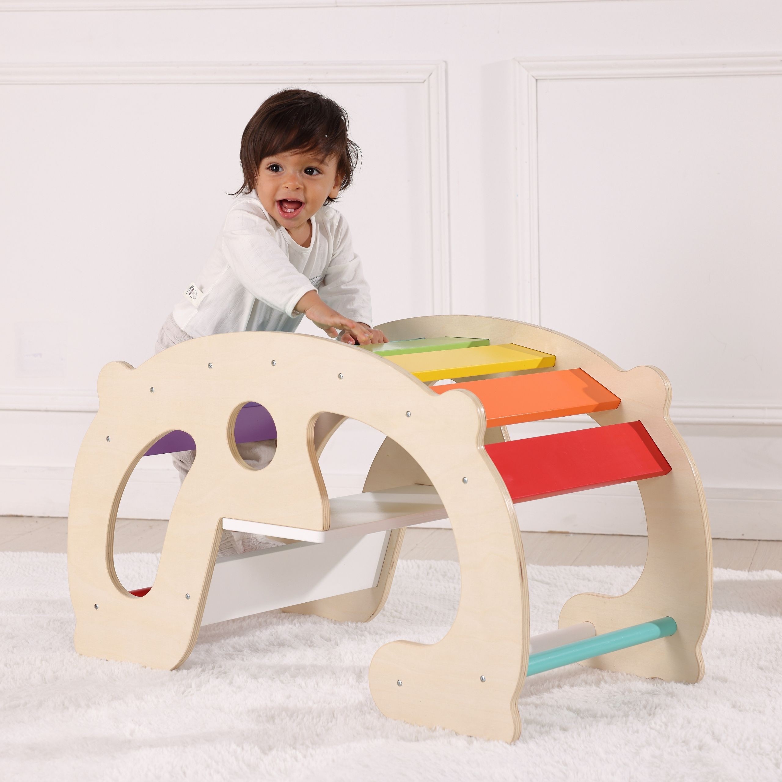 „WOOPIE GREEN“ medinė vaivorykštės supynė ir tiltas 2-in-1 Montessori