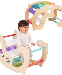 „WOOPIE GREEN“ medinė vaivorykštės supynė ir tiltas 2-in-1 Montessori