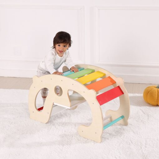 „WOOPIE GREEN“ medinė vaivorykštės supynė ir tiltas 2-in-1 Montessori