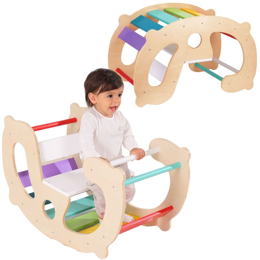 „WOOPIE GREEN“ medinė vaivorykštės supynė ir tiltas 2-in-1 Montessori