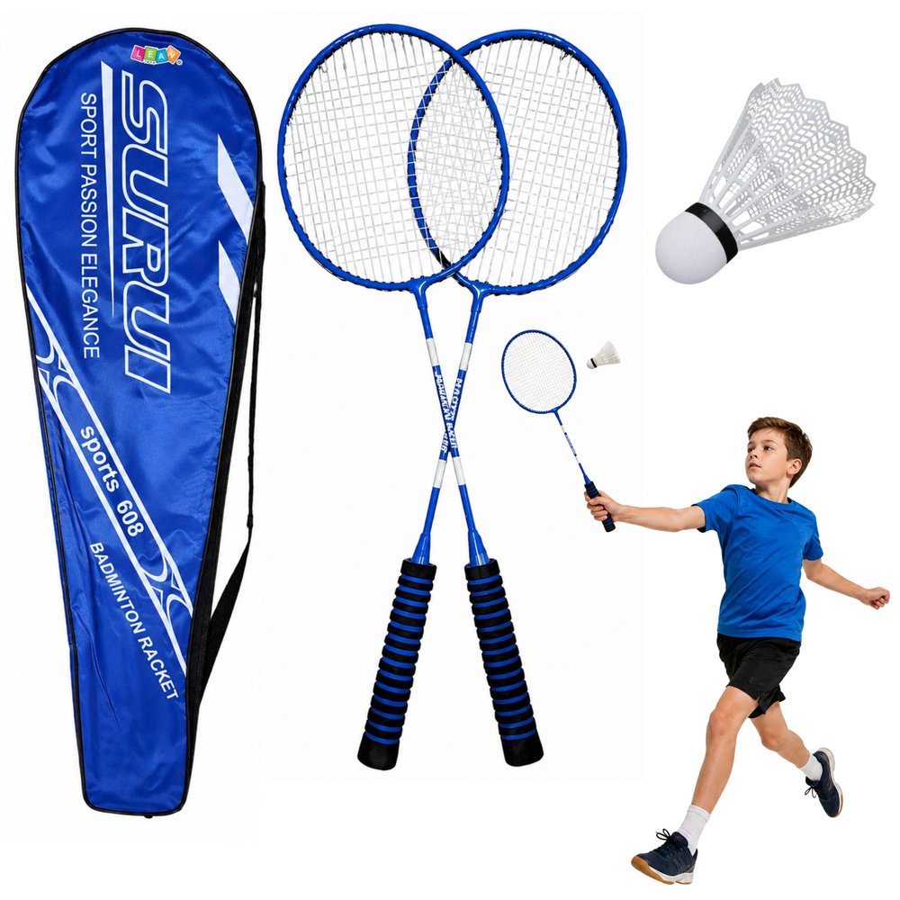 Badmintono rinkinys su 2 mėlynos spalvos raketėmis