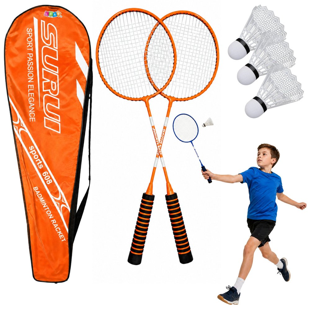 Badmintono rinkinys su 2 raketėmis ir 3 skrajukais