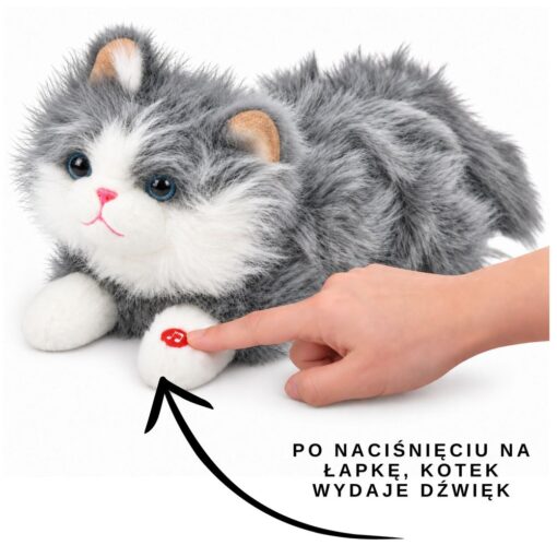 Interaktyvi pilkai balta pliušinė katė