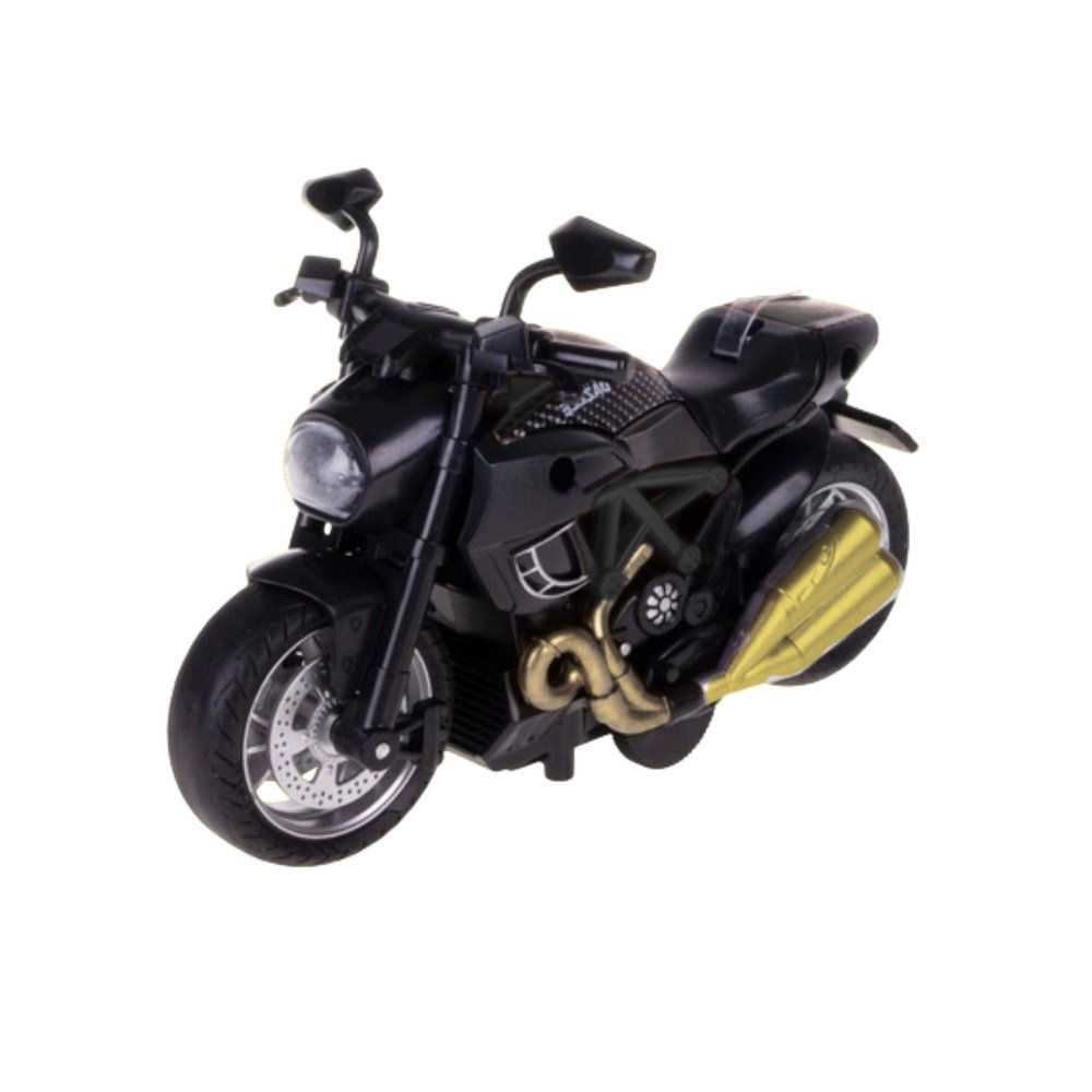 Juodas motociklo modelis 1:14 su auksinėmis detalėmis