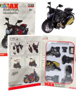 Melns motocikla modelis 1:14 ar zeltainām detaļām