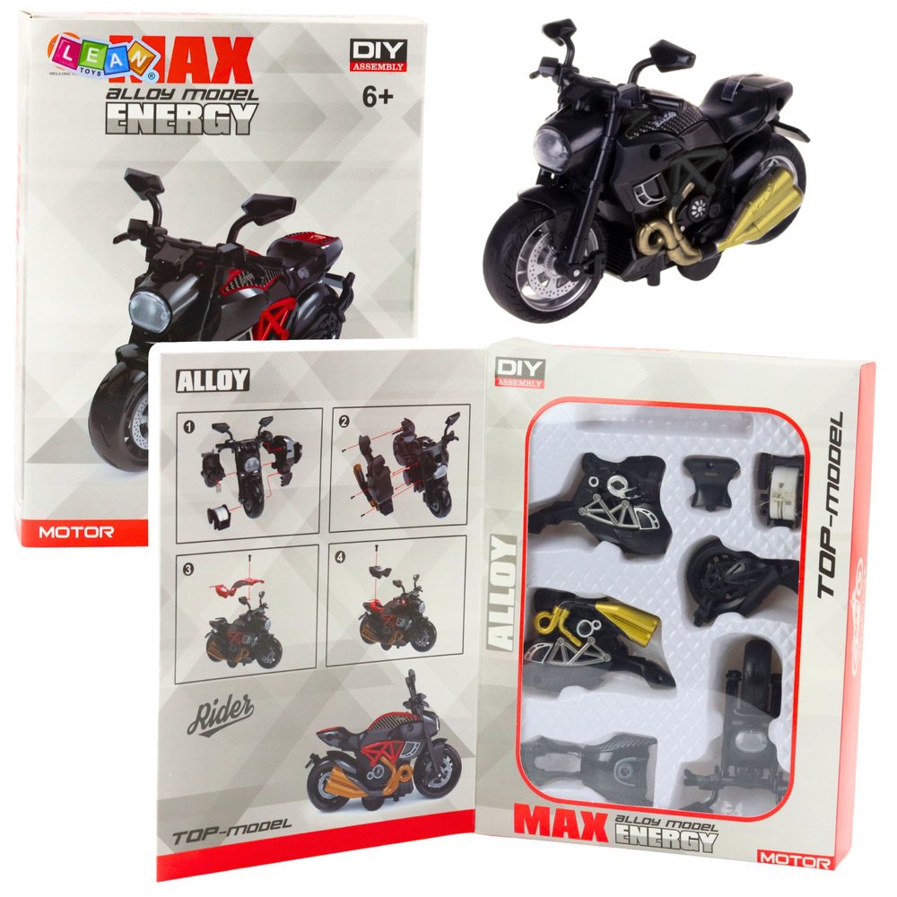 Juodas motociklo modelis 1:14 su auksinėmis detalėmis